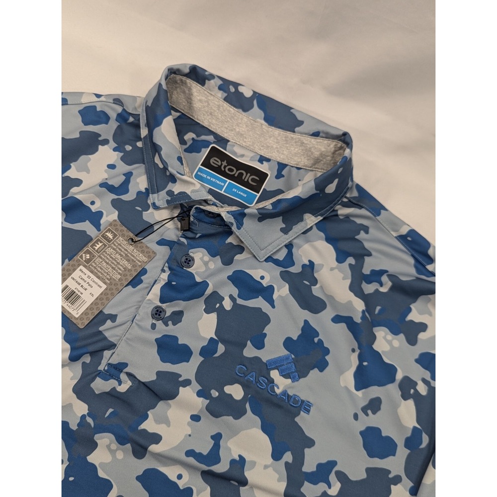 NWT ETONIC Vintage Blue Contrast Camo PerformanceCASCADE  Golf Polo‎ Shirt  XXL